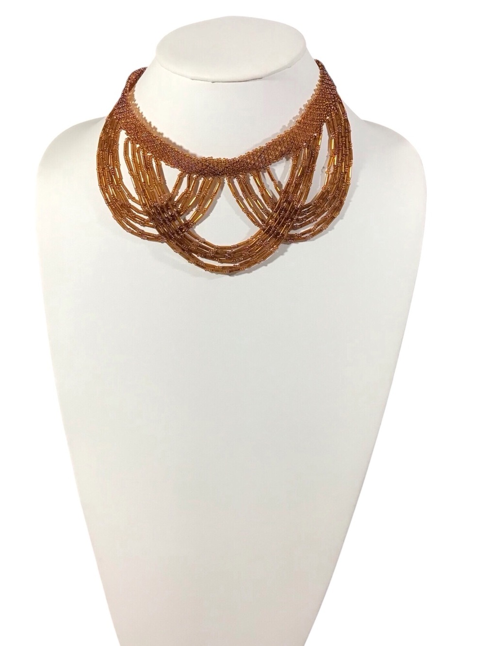 Handcrafted Draped Brown Beaded Statement Choker Necklace Fashion Jewelry